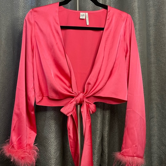 SOLD Twik Pink Crop Top - Tie Up Crop Top - Barbiecore - Feathers - Picture 1 of 4